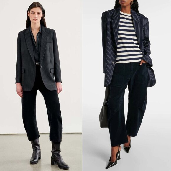 Nili Lotan Shon Corduroy Jet Black Barrel Leg Pant Size 2 - Picture 9 of 9